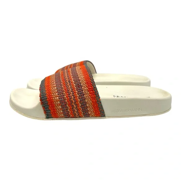 Zimmermann Beach Stripe Woven Raffia Pool Slides Red and Orange Sandals Women 39 - Picture 2 of 16